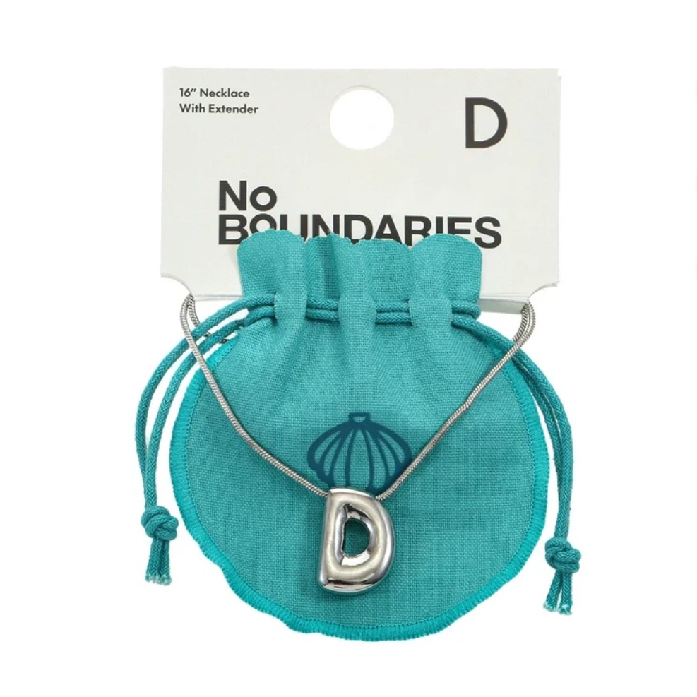 No Boundaries Silvertone Initial Bubble Letter Necklace, 1 Piece, Letter D